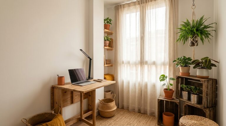 Home office biofílico para espaços pequenos e econômicos